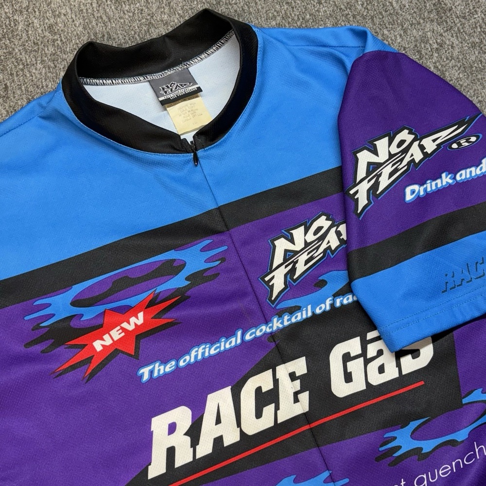 VTG NO‎ FEAR Cycling Jersey Men's XL 1/2 ZIP Logo Race Gas 1990s Y2K